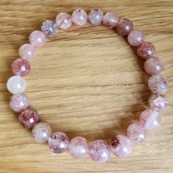 Hand Crafted Jewelry - Pink Strawberry Quartz Gemstone Beads Bracelet